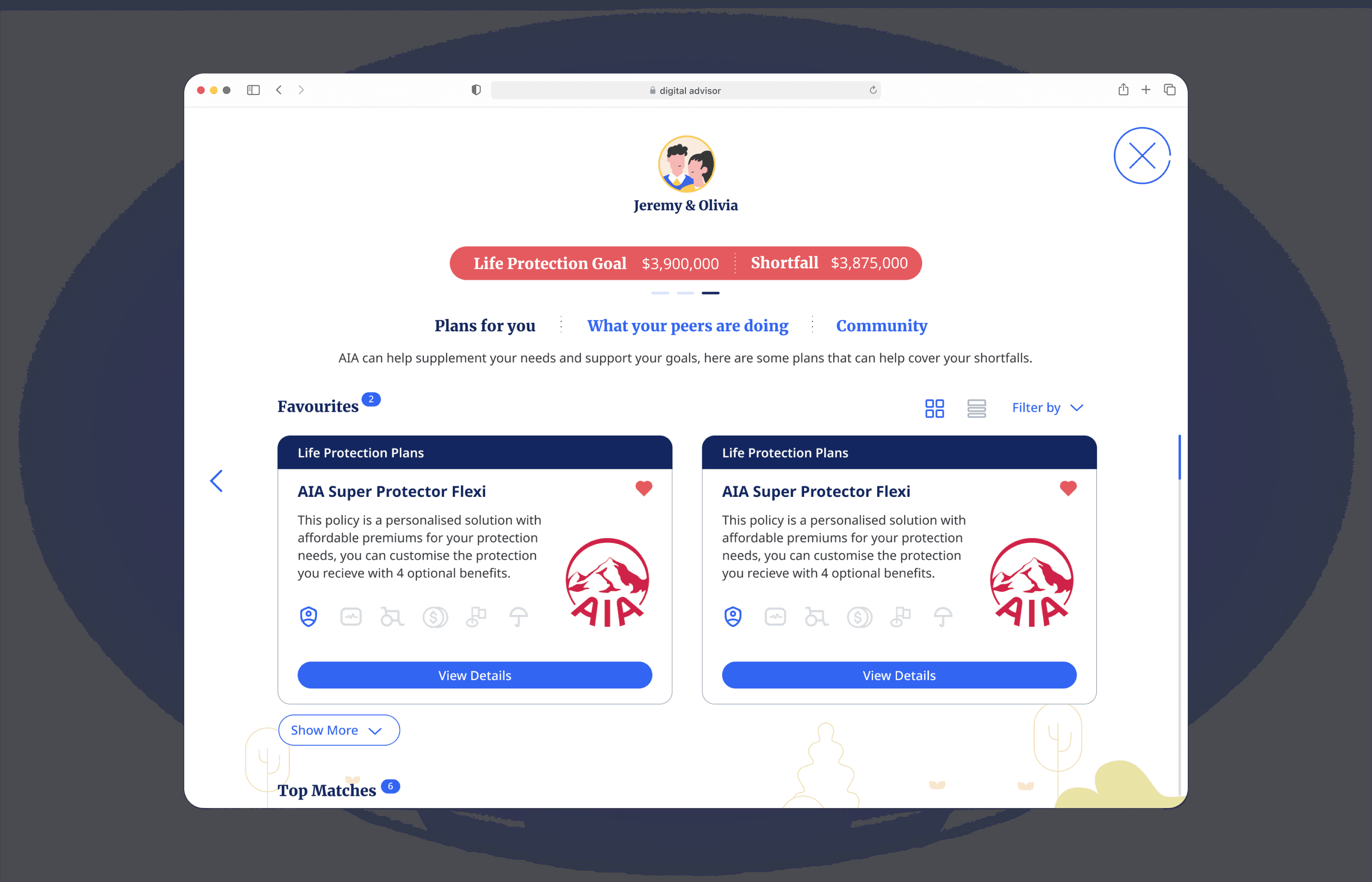 Recommendation engine — insurance product matching with coverage breakdown