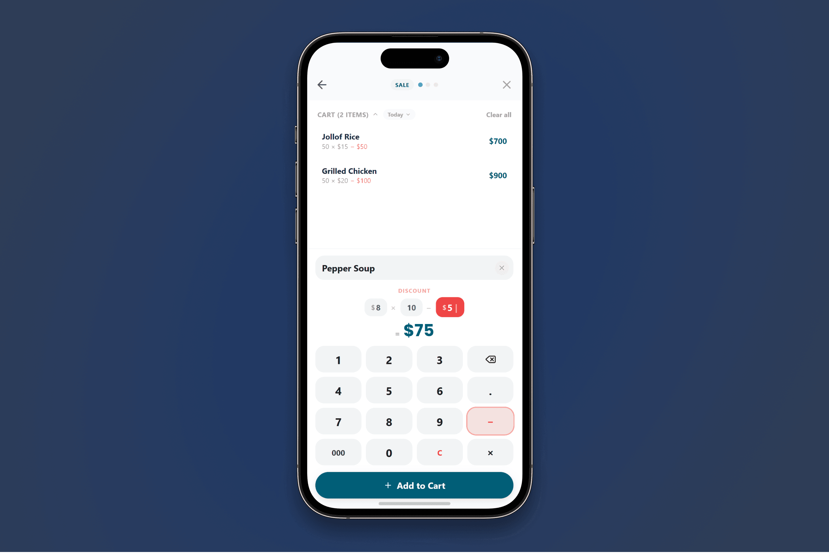 POS interface with number pad for fast multi-item sales and expense recording