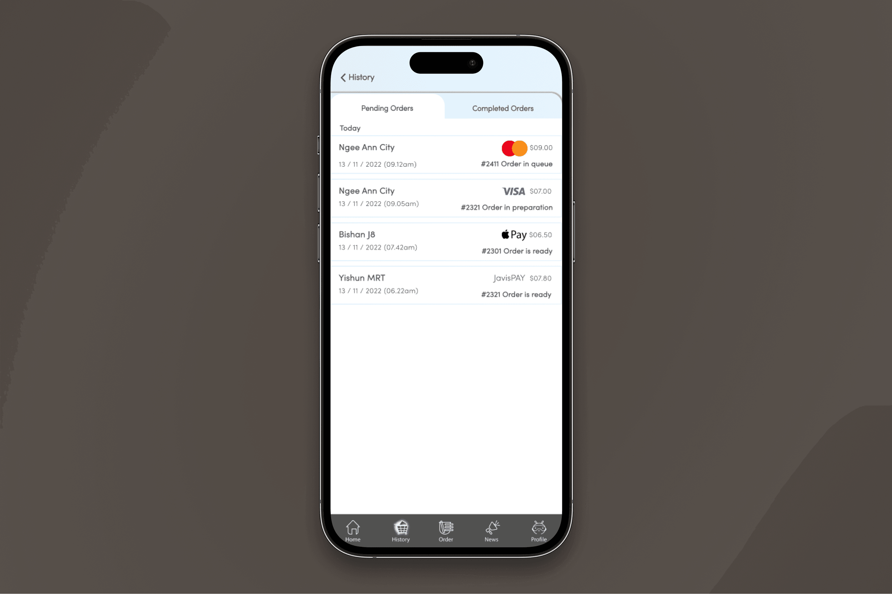 Order history with real-time status tracking across locations